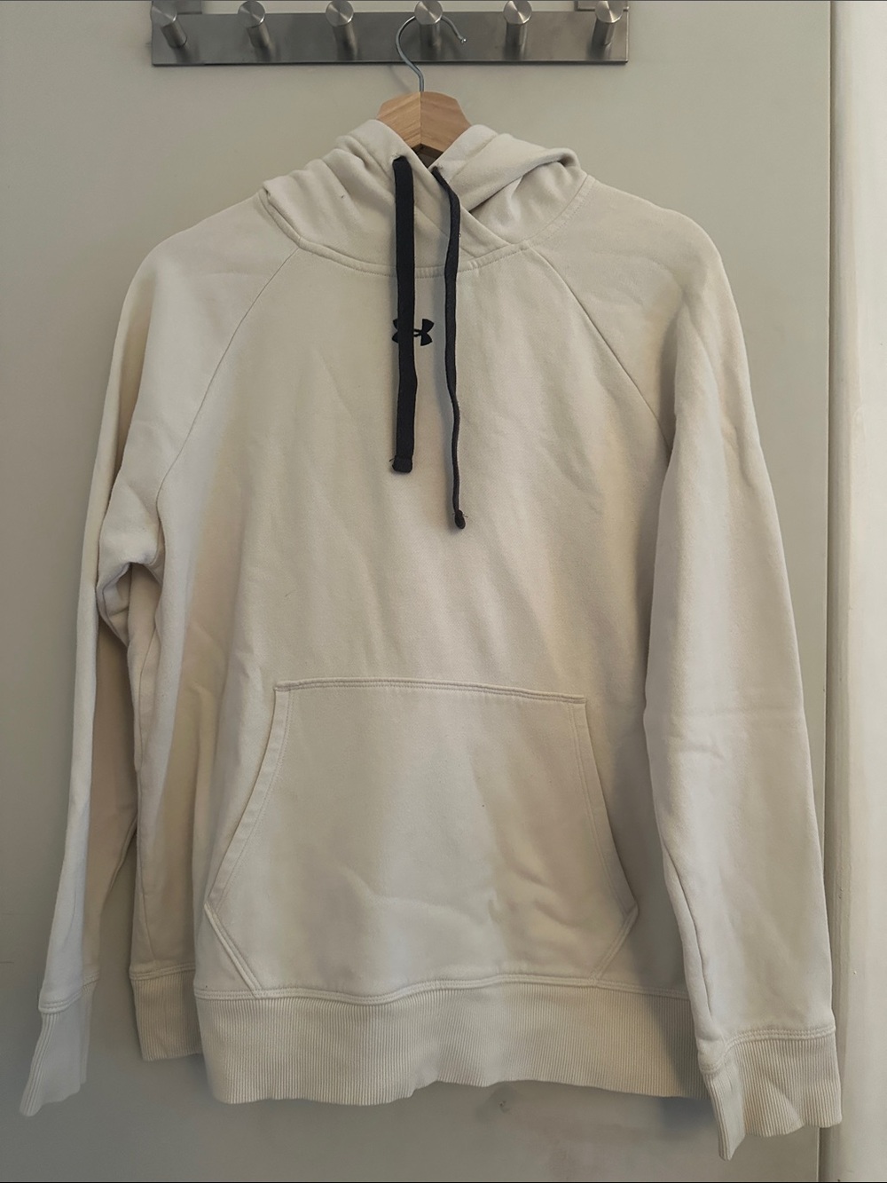Under Armour Men's Cream Hoodie with Black Drawcords
